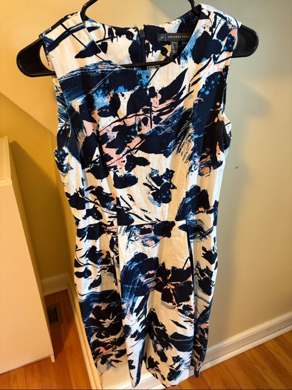 Adrianna Papell Navy, White & Blush Brushstroke Midi Dress